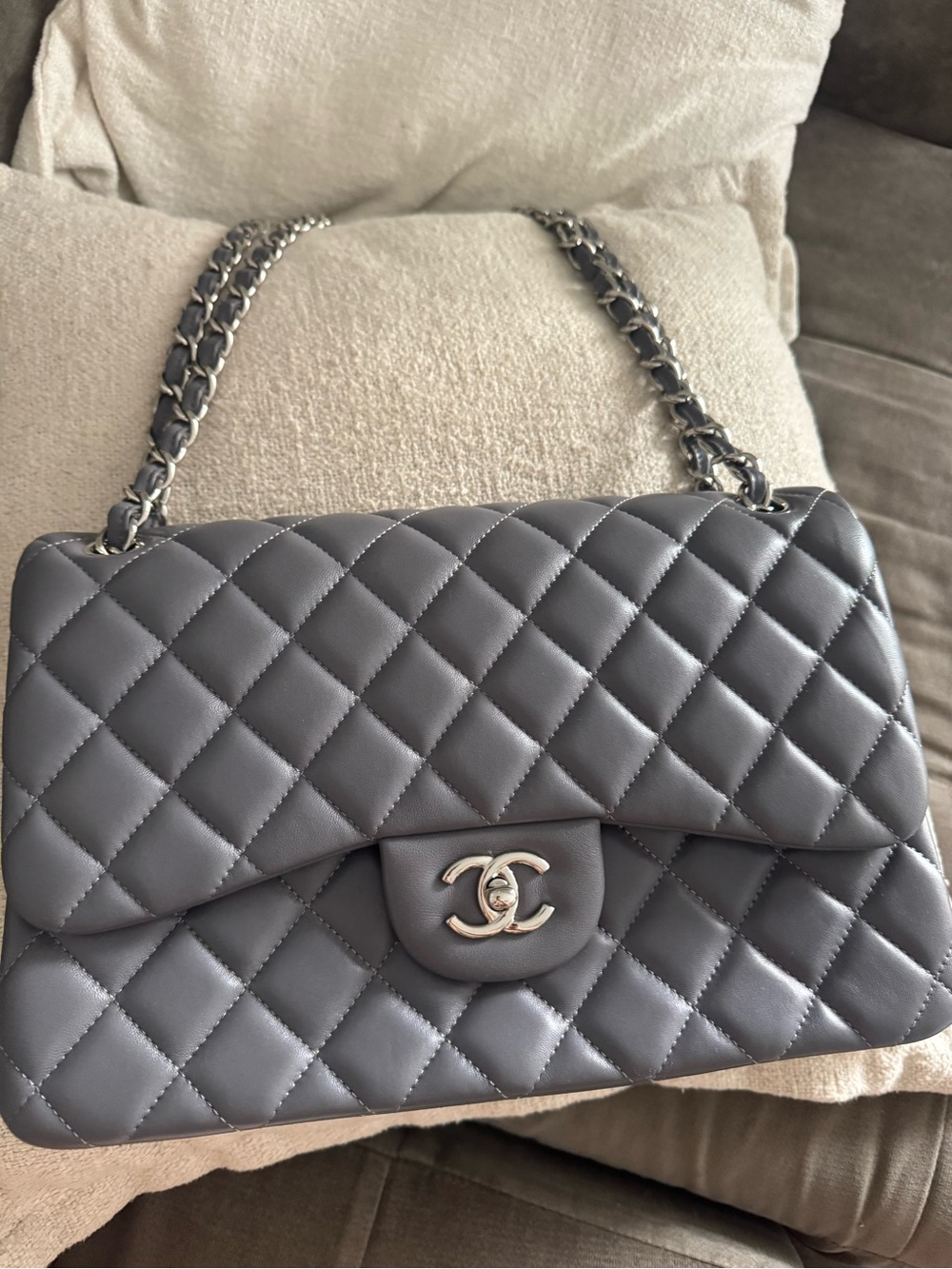 CHANEL Quilted Classic Flap Shoulder Bag in Gray